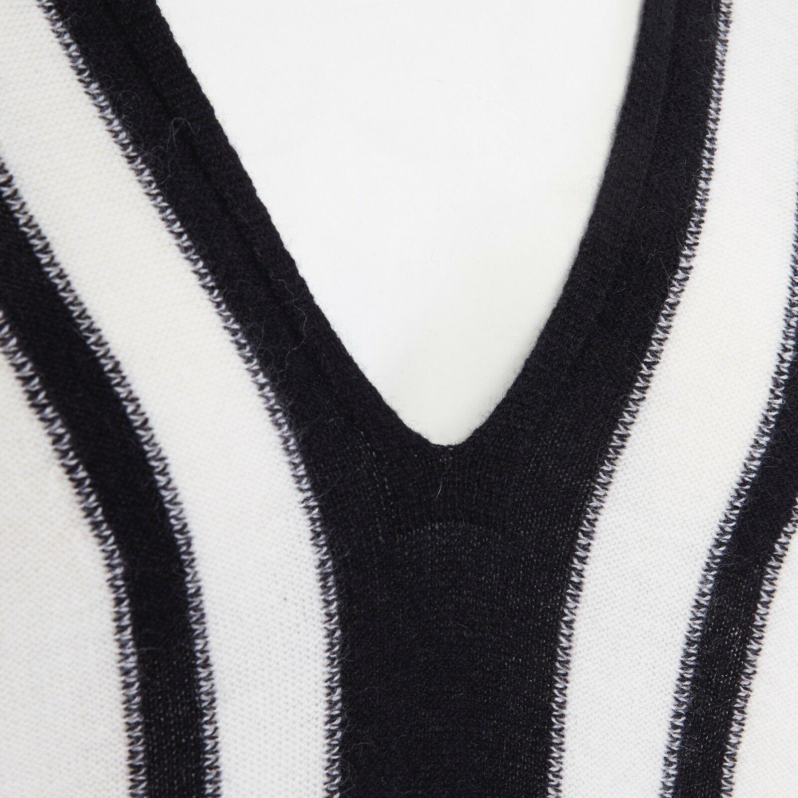 Women's VINCE cashmere cream black striped V-neck varsity sweater top S