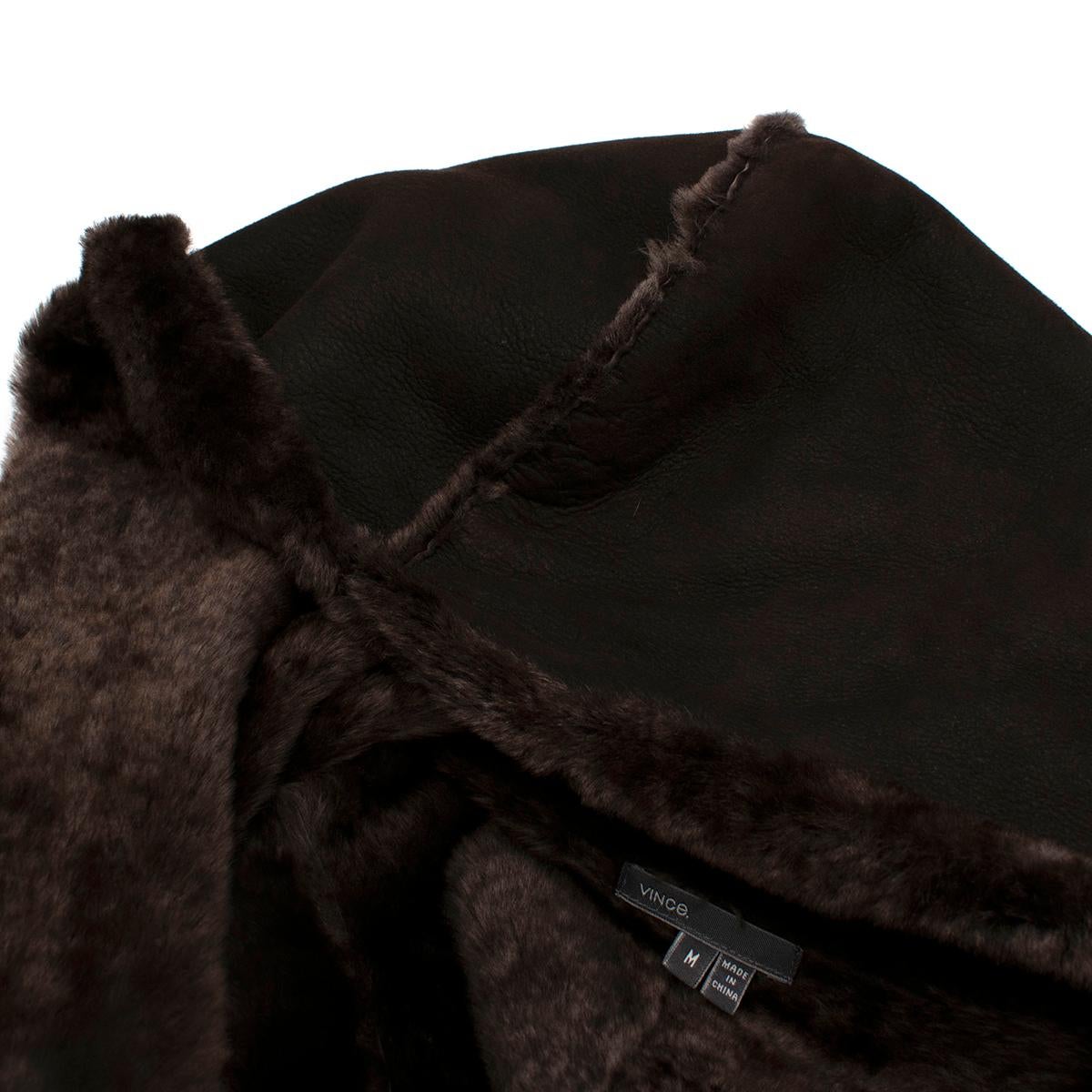 Black Vince Chocolate Brown Hooded Shearling Coat - US 8 For Sale