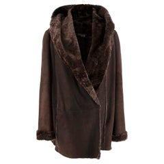 Vince Chocolate Brown Hooded Shearling Coat - US 8