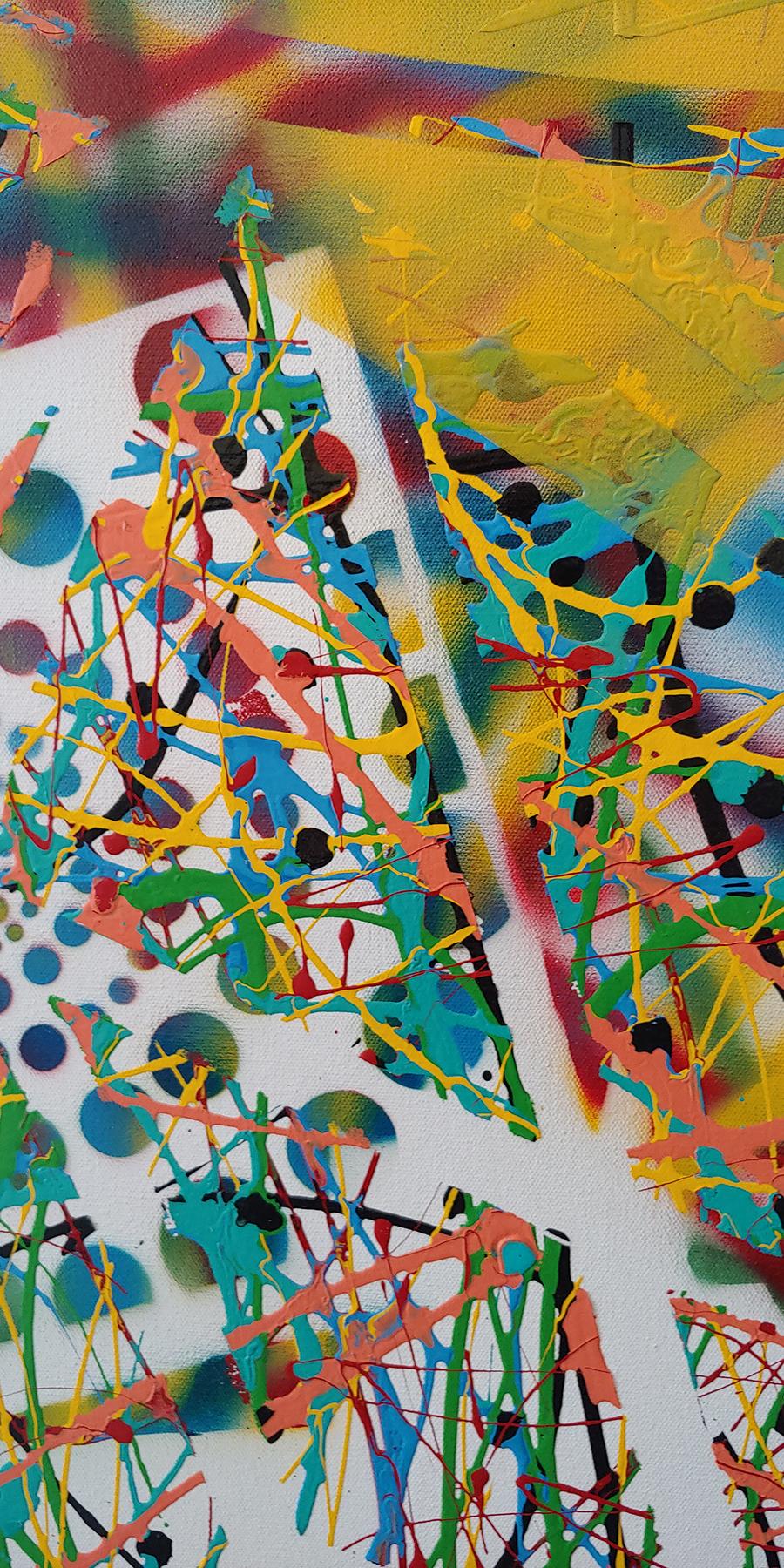 „Layered Web““  Acryl und Sprühfarbe auf Leinwand, 48x30 Zoll