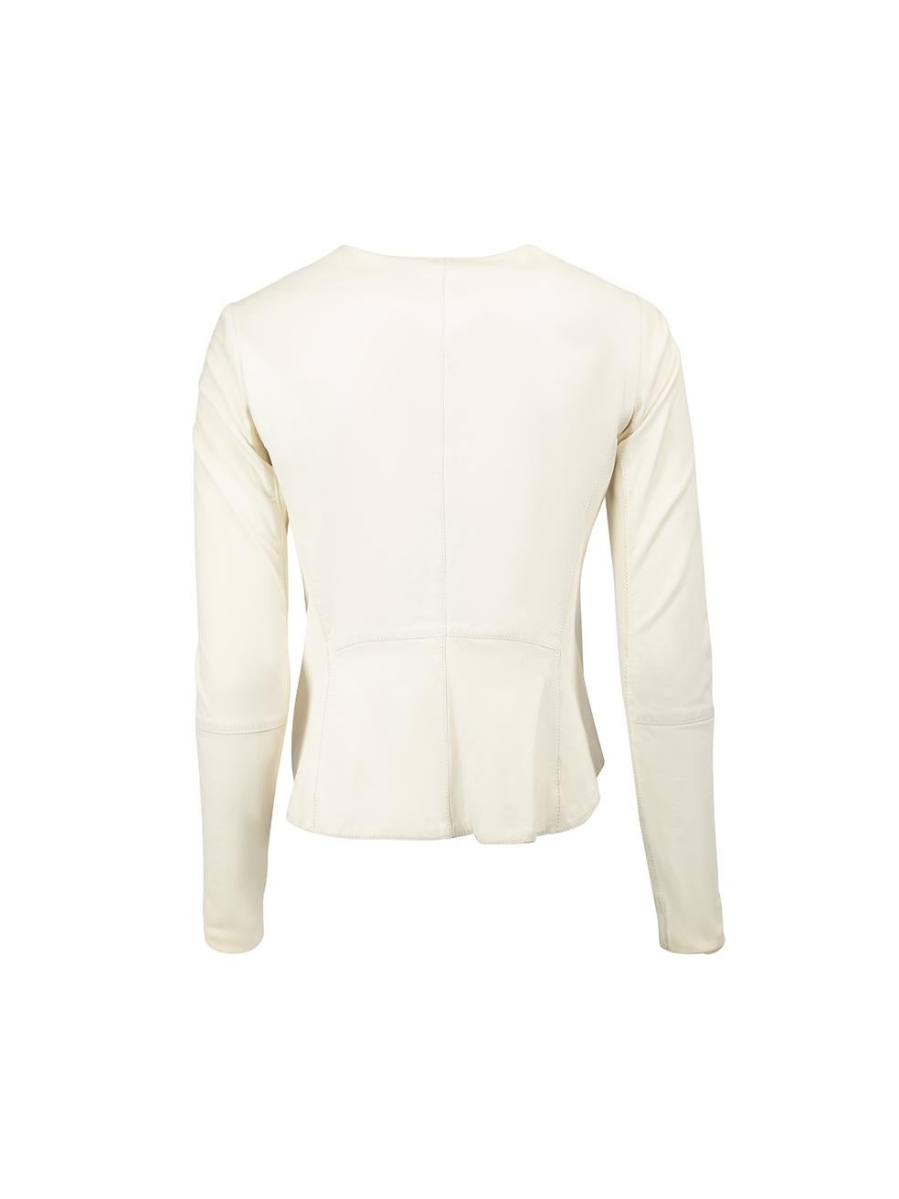 Beige Vince Cream Leather Fitted Jacket Size XS For Sale