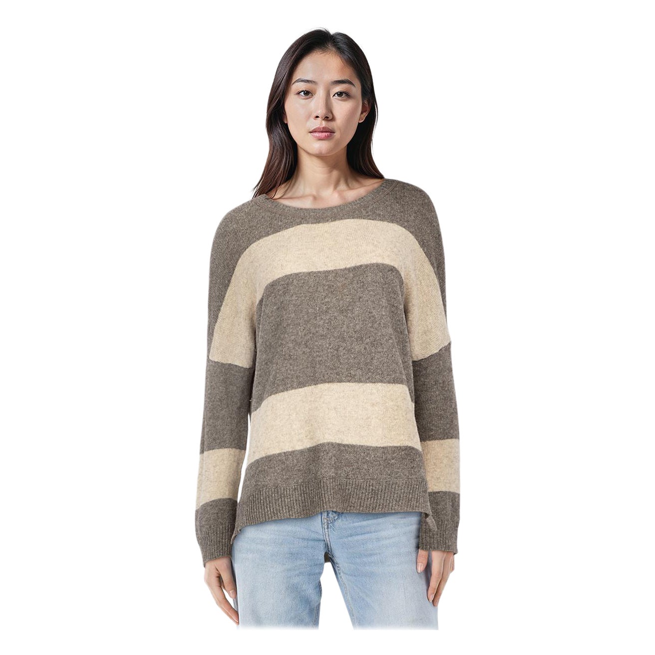 Vince Grey & Beige Striped Wool Jumper Size L