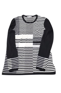 Vince Intarsia-Streifenpullover aus schwarzer Wolle