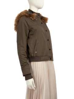 Vince Khaki Fur Trim Hood Puffer Jacket Size XS