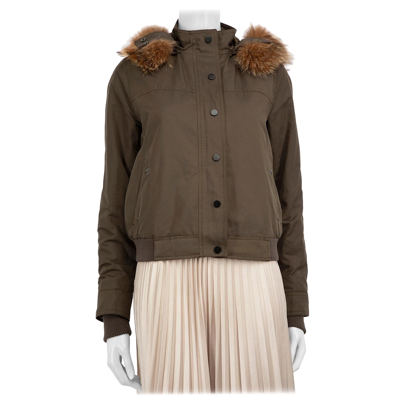 Vince Khaki Fur Trim Hood Puffer Jacket Size XS