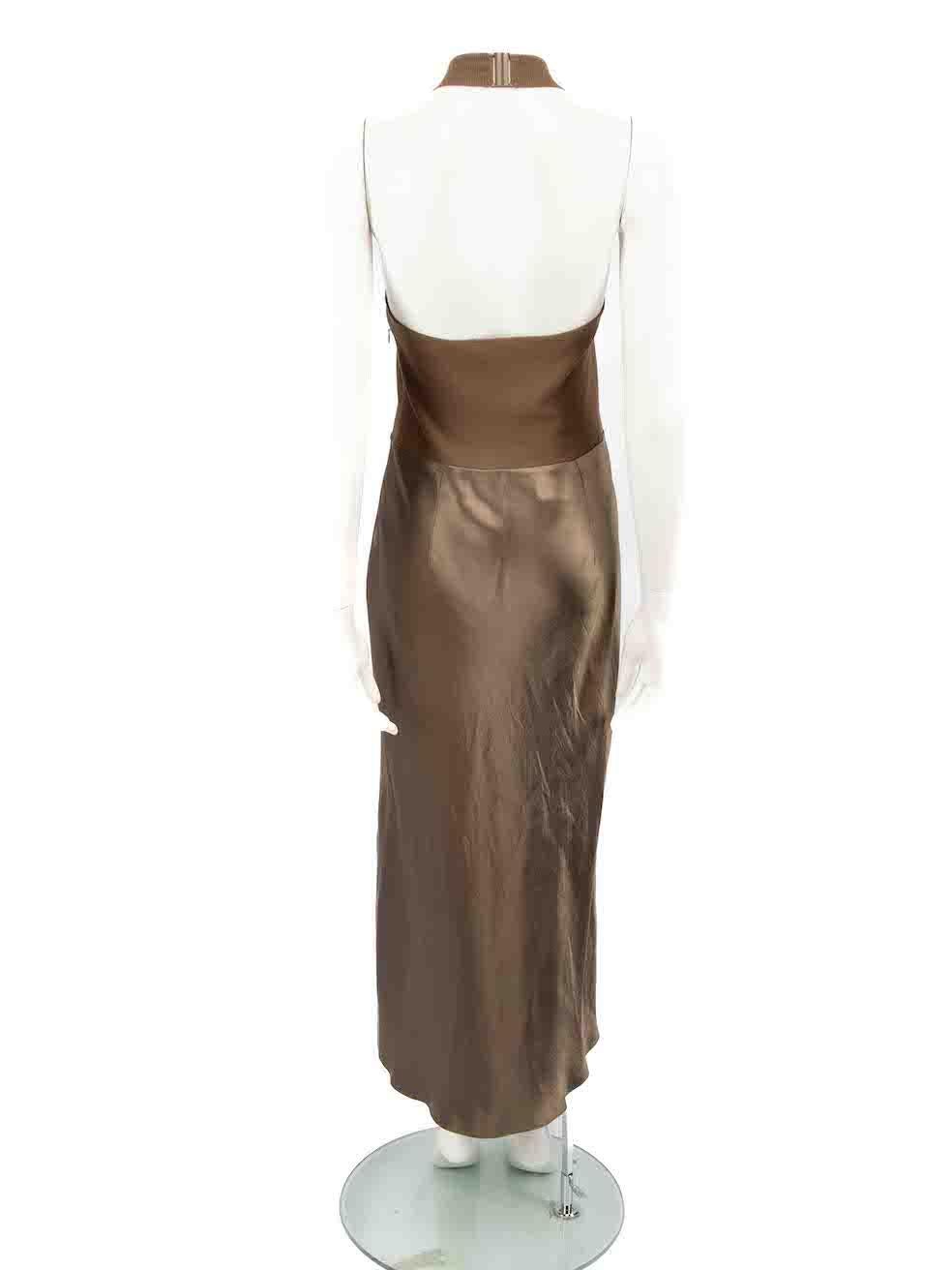 Vince Khaki Halterneck Maxi Dress Size M In Excellent Condition For Sale In London, GB