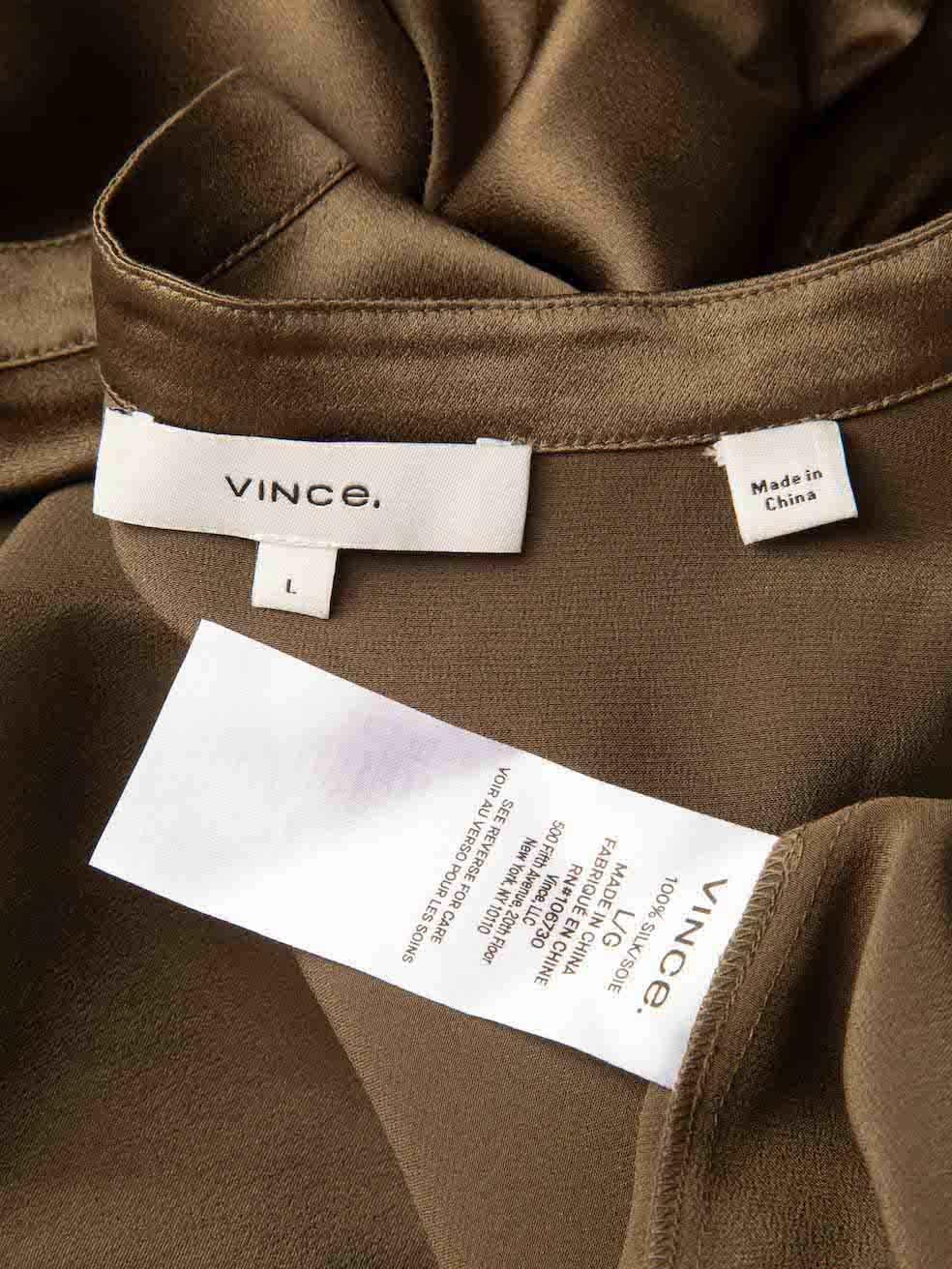 Women's Vince Khaki Silk V-Neck Button Cuff Blouse Size L For Sale