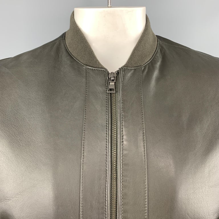 VINCE L Olive Leather Quilted Suede Sleeve Bomber Jacket For Sale at ...