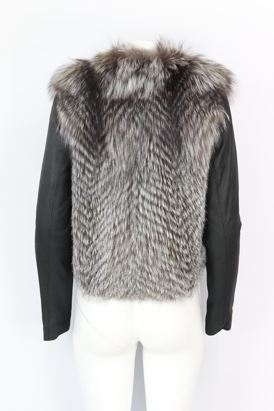 Gray Vince Leather Trimmed Fox Fur Jacket Medium