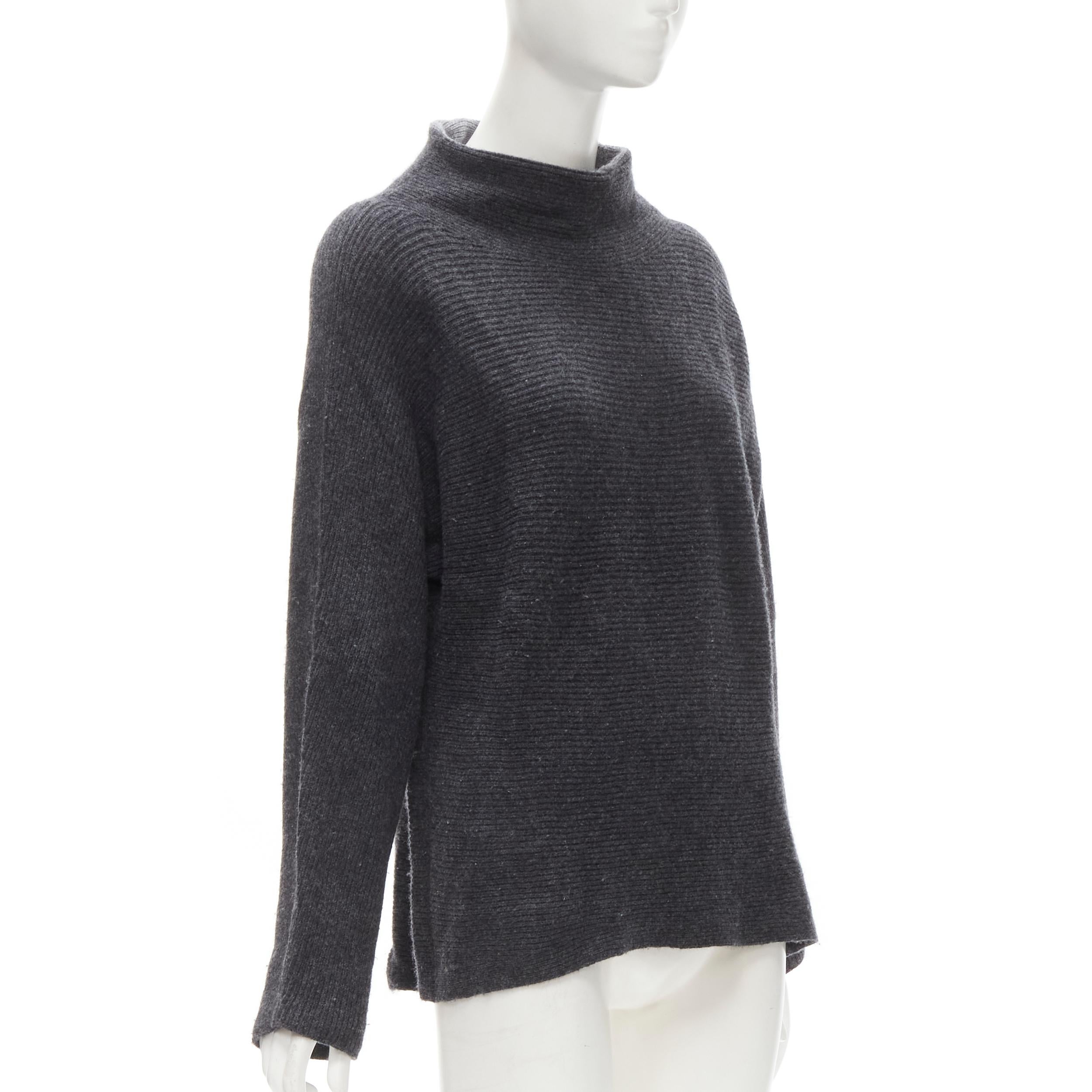 VINCE Merinowolle-Kaschmir-Mischung Rippenstrick Pullover mit übergroßem Hals XS (Schwarz) im Angebot
