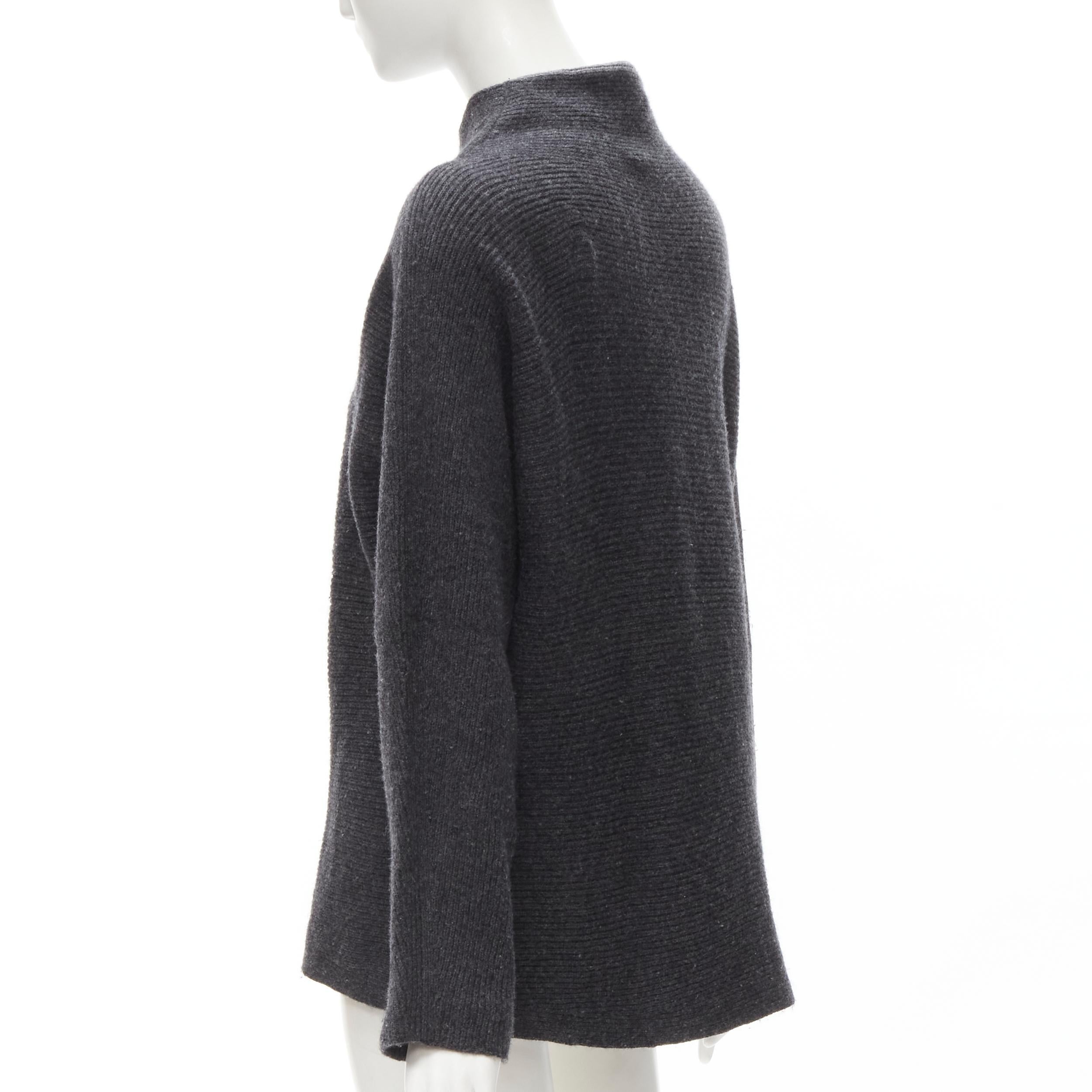 Black VINCE merino wool cashmere blend ribbed knit mock neck oversized sweater XS For Sale
