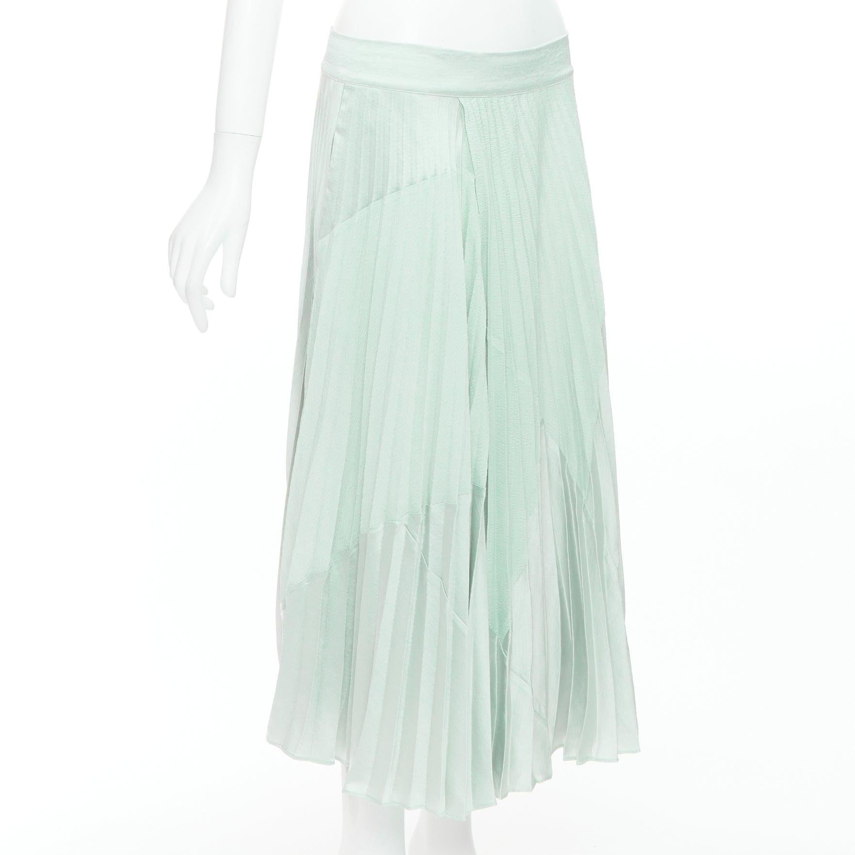 Gray VINCE mint green multi fabric panelled pleated midi skirt US4 S For Sale