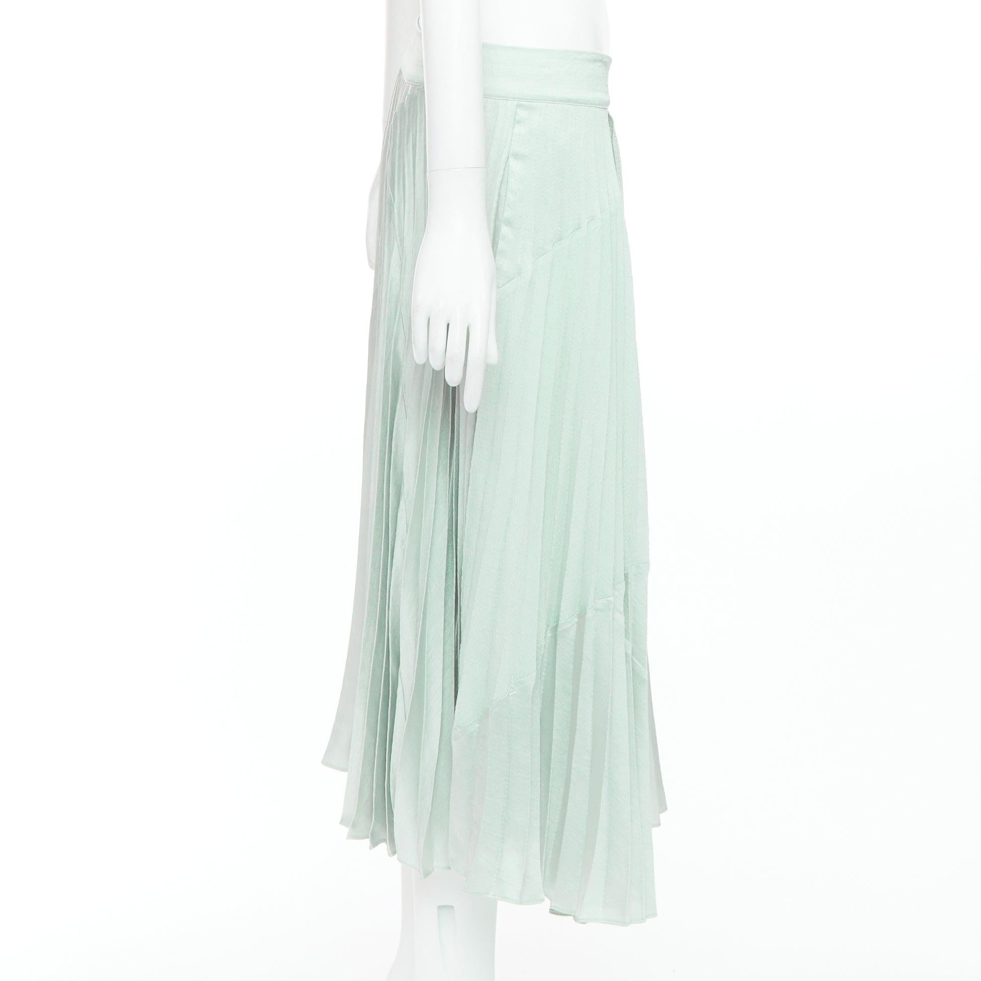 VINCE mint green multi fabric panelled pleated midi skirt US4 S In Good Condition For Sale In Hong Kong, NT