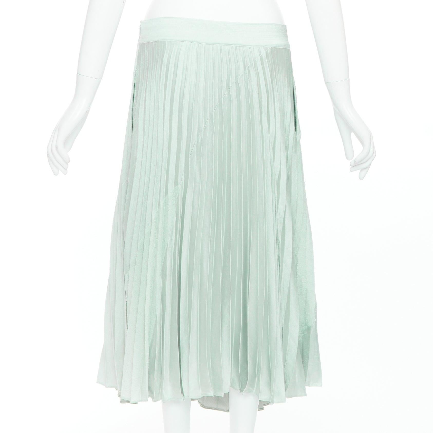 Women's VINCE mint green multi fabric panelled pleated midi skirt US4 S For Sale