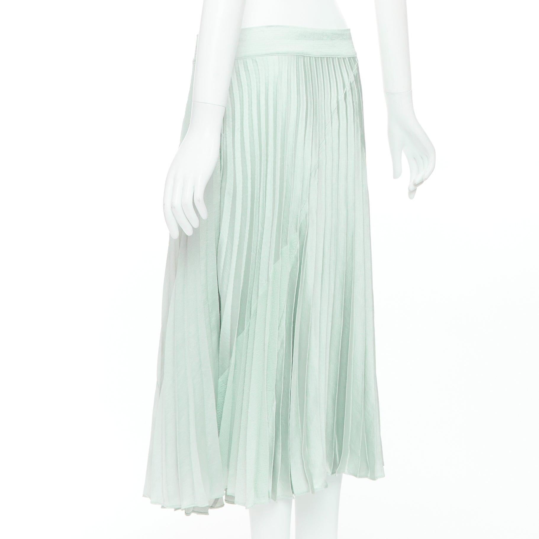 VINCE mint green multi fabric panelled pleated midi skirt US4 S For Sale 1