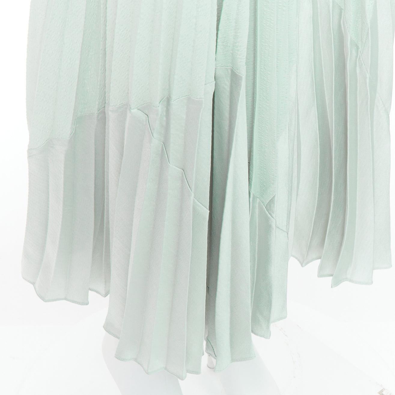 VINCE mint green multi fabric panelled pleated midi skirt US4 S For Sale 2