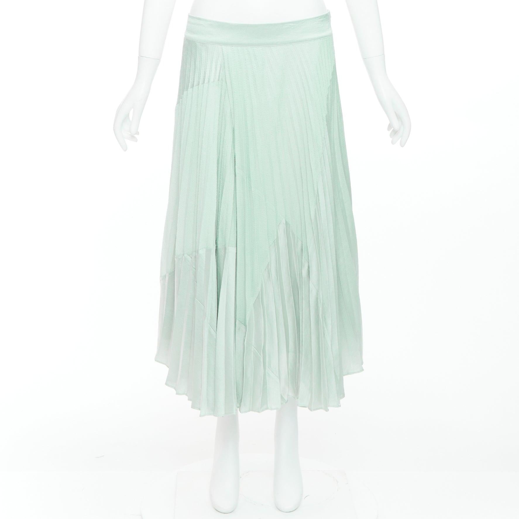 VINCE mint green multi fabric panelled pleated midi skirt US4 S For Sale 4