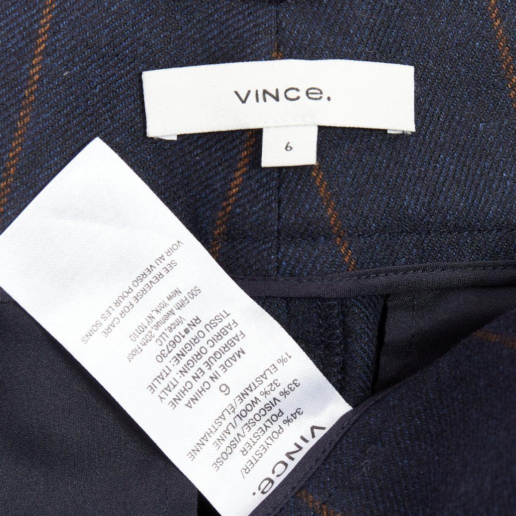 VINCE navy brown wool blend pinstripe belted wide leg trousers US6 M For Sale 3