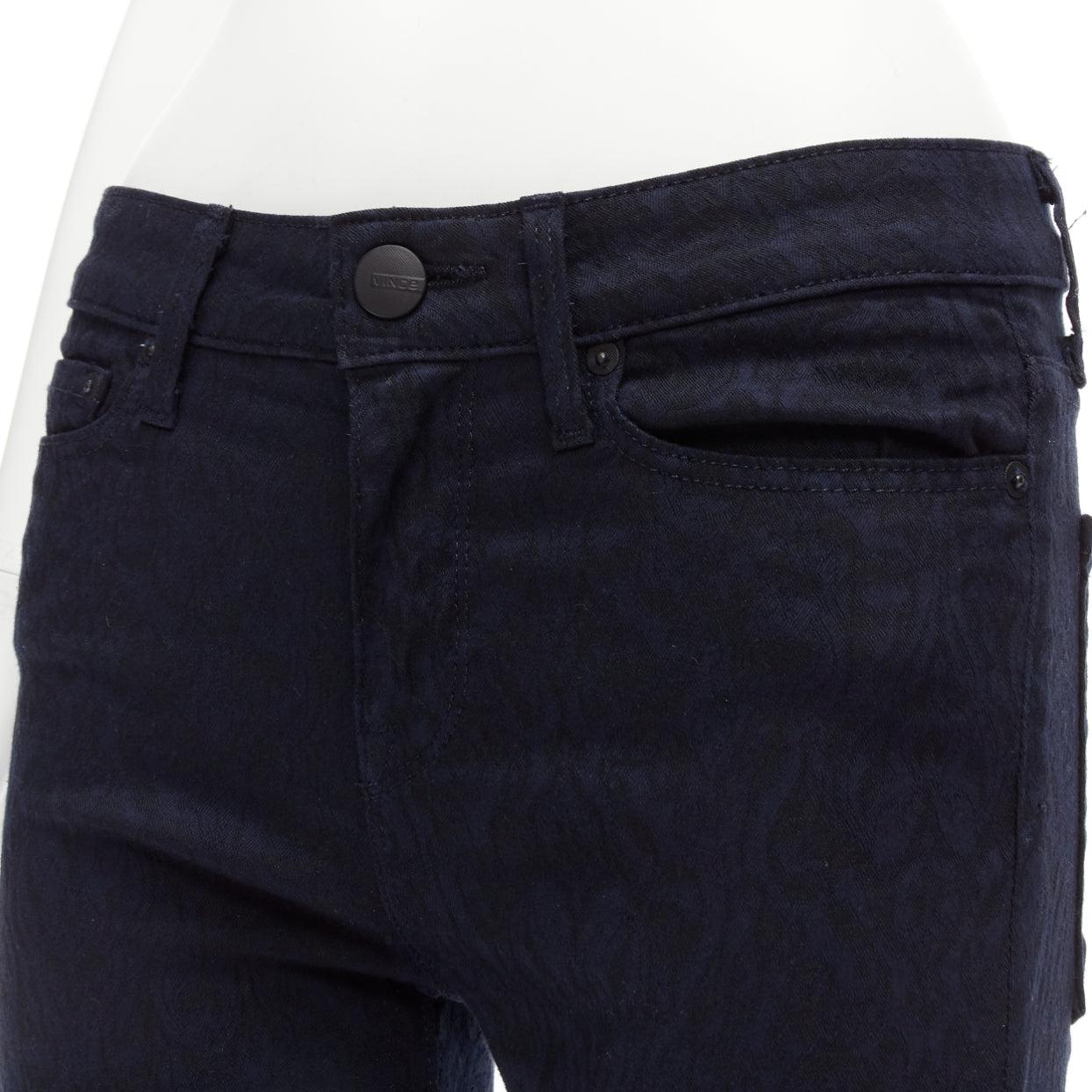 VINCE - Pantalone jeans skinny a vita media in jersey jacquard increspato blu scuro 27