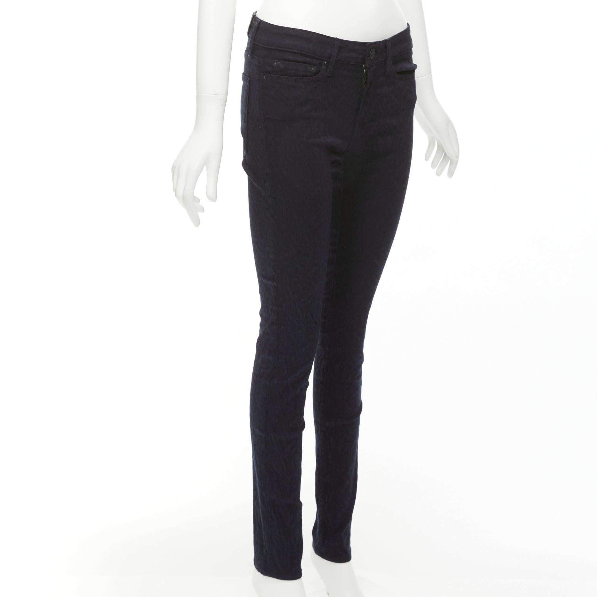 Nero VINCE - Pantalone jeans skinny a vita media in jersey jacquard increspato blu scuro 27