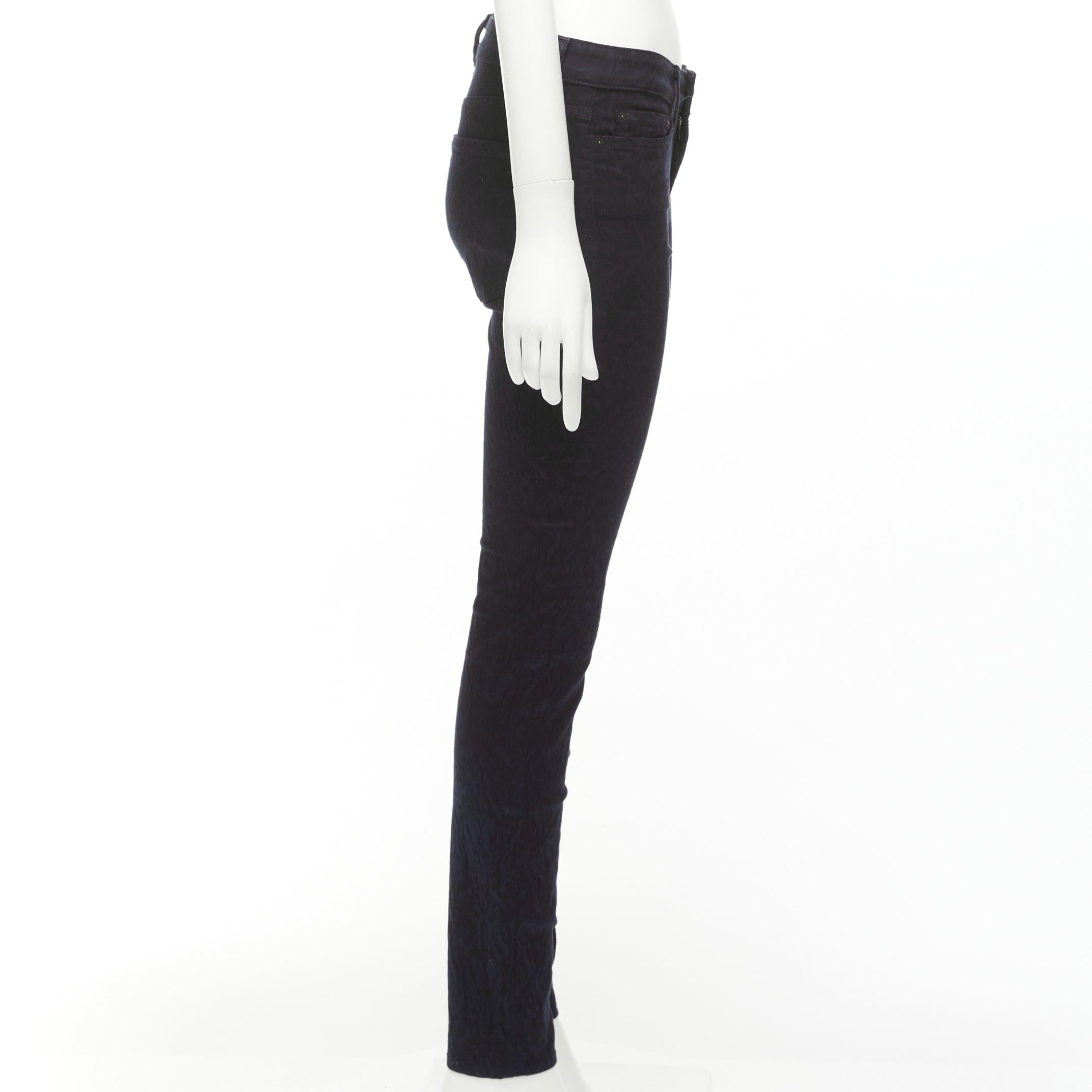 VINCE - Pantalone jeans skinny a vita media in jersey jacquard increspato blu scuro 27