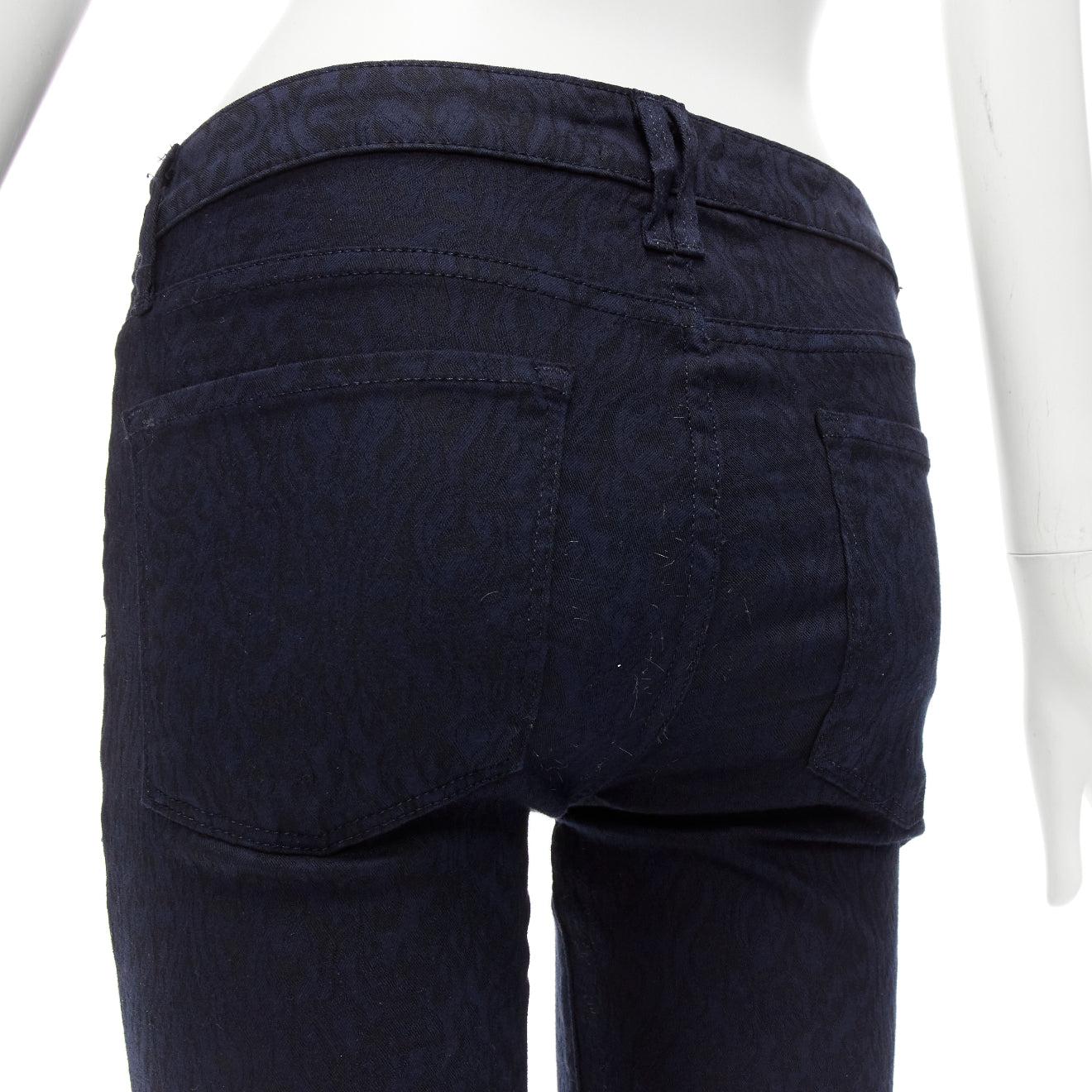 VINCE - Pantalone jeans skinny a vita media in jersey jacquard increspato blu scuro 27