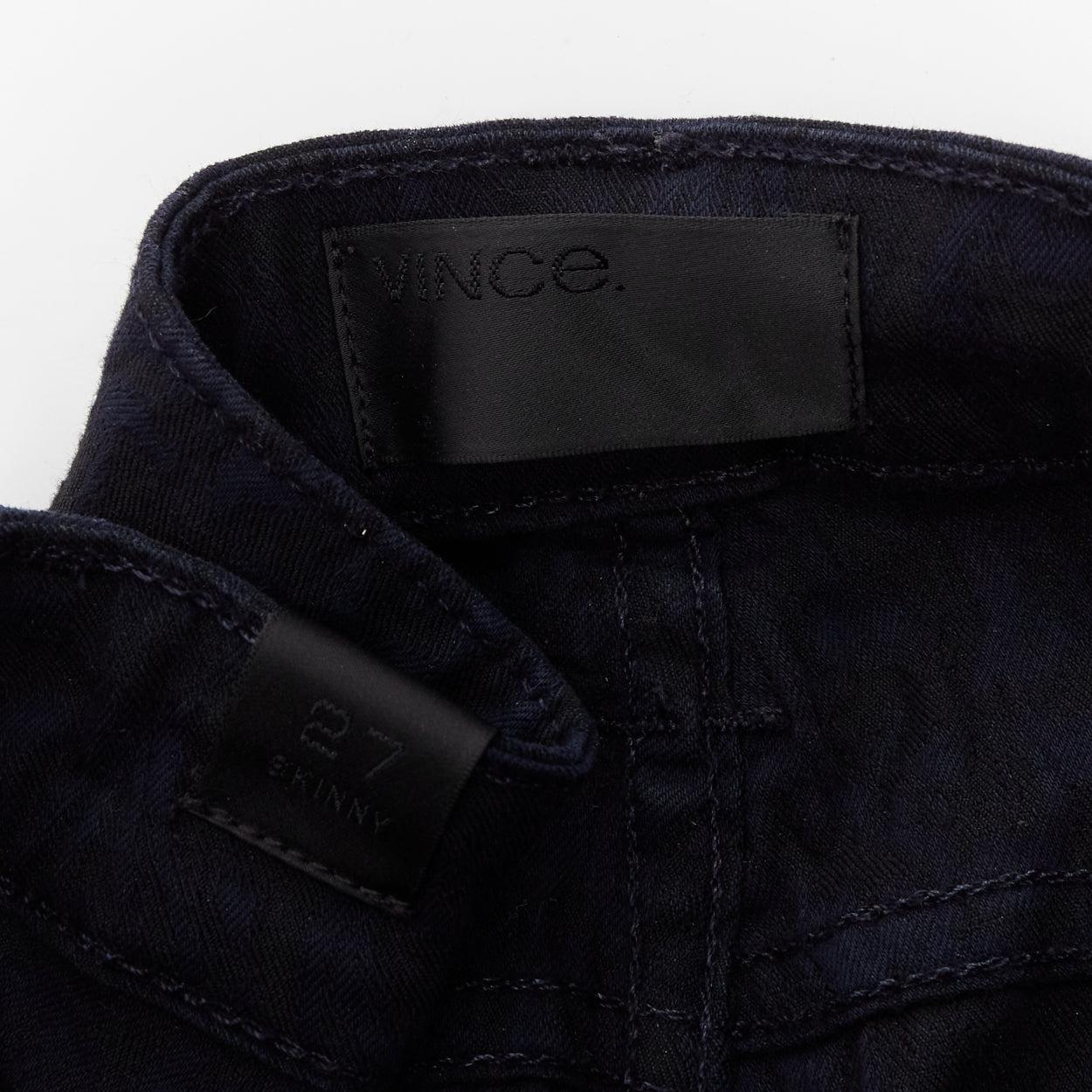 VINCE - Pantalone jeans skinny a vita media in jersey jacquard increspato blu scuro 27