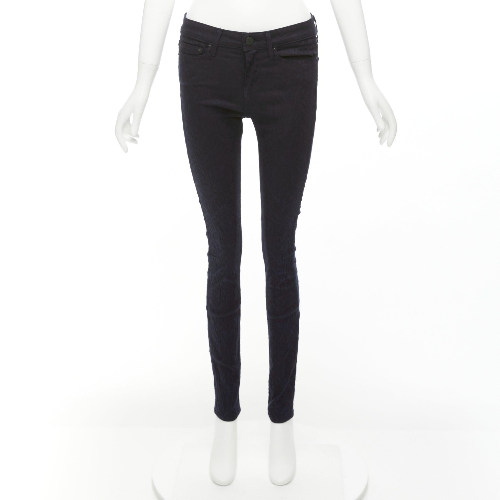 VINCE - Pantalone jeans skinny a vita media in jersey jacquard increspato blu scuro 27