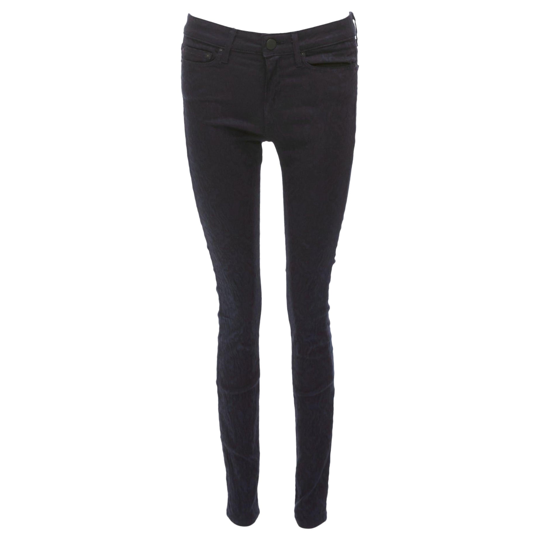 VINCE - Pantalone jeans skinny a vita media in jersey jacquard increspato blu scuro 27".