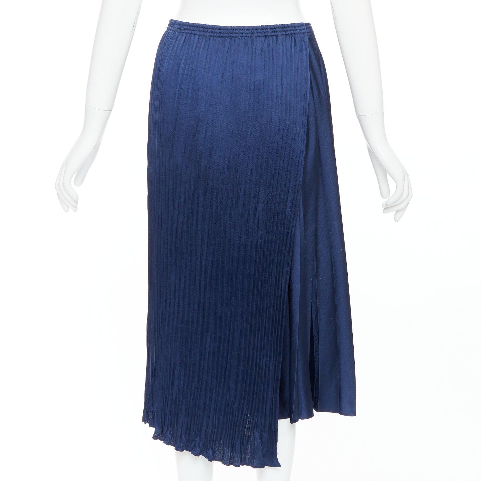 Donna VINCE gonna midi a vita elastica con orlo asimmetrico in multi plisse navy S in vendita
