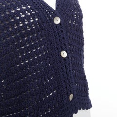 VINCE marineblaue Bio-Baumwoll-Crochet-Strickjacke mit Zackenmuster S