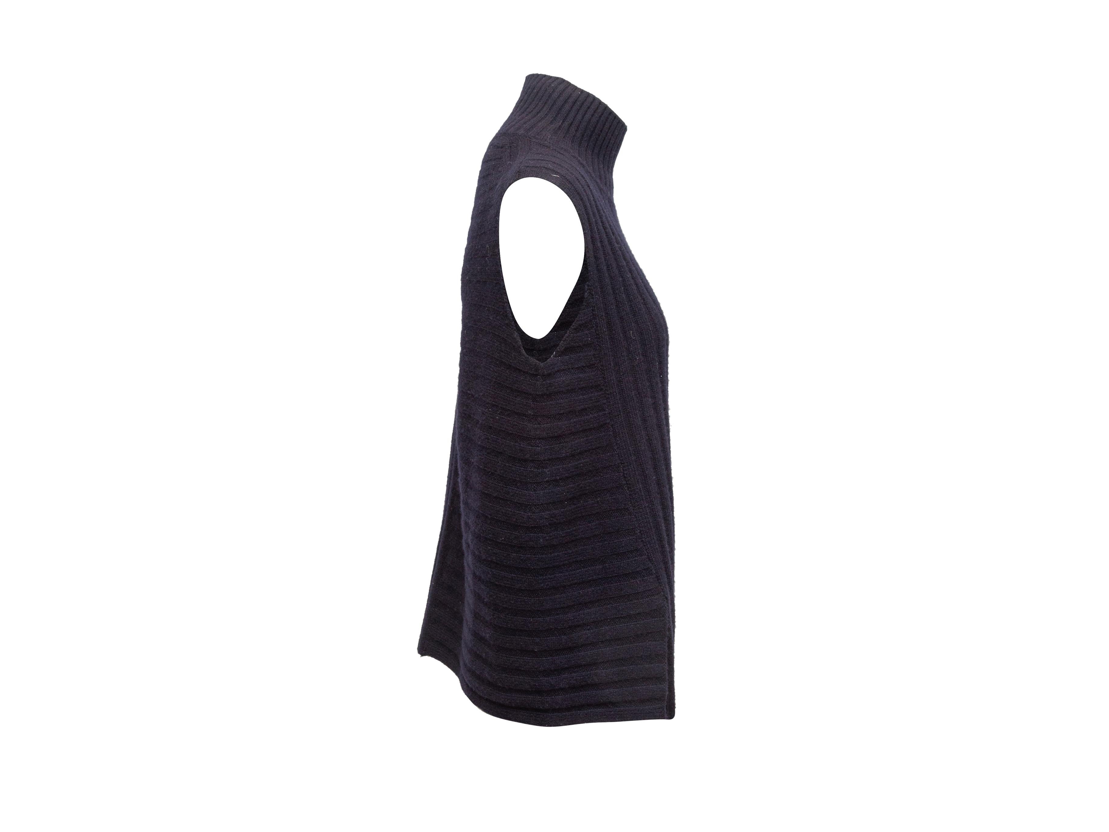 Product details: Navy sleeveless wool and cashmere turtleneck top by Vince. Slit at side. 41