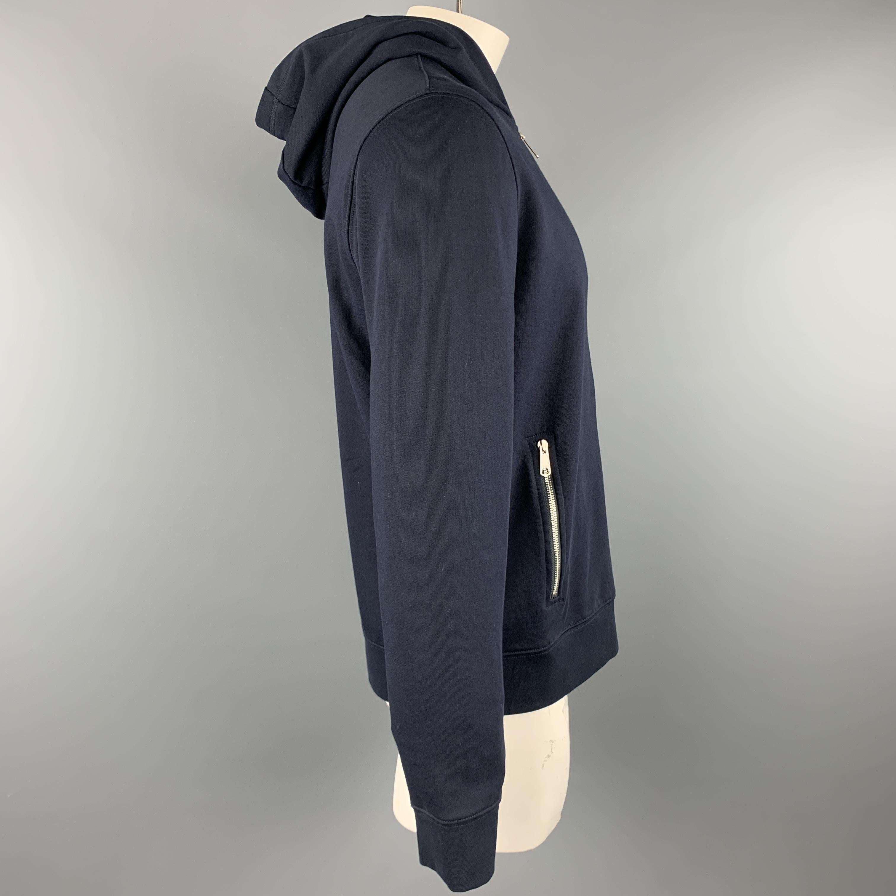 Black VINCE Navy Solid Cotton Zip Up Chest Size L Jacket