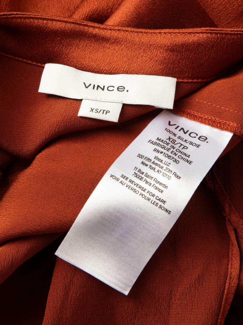Women's Vince Orange Silk V Neck Blouse Size XS