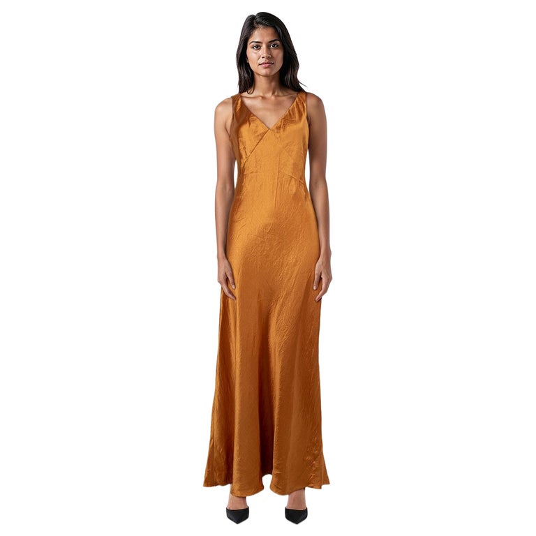 Vince Orange Sleeveless V-Neck Slip Dress Size M For Sale at 1stDibs