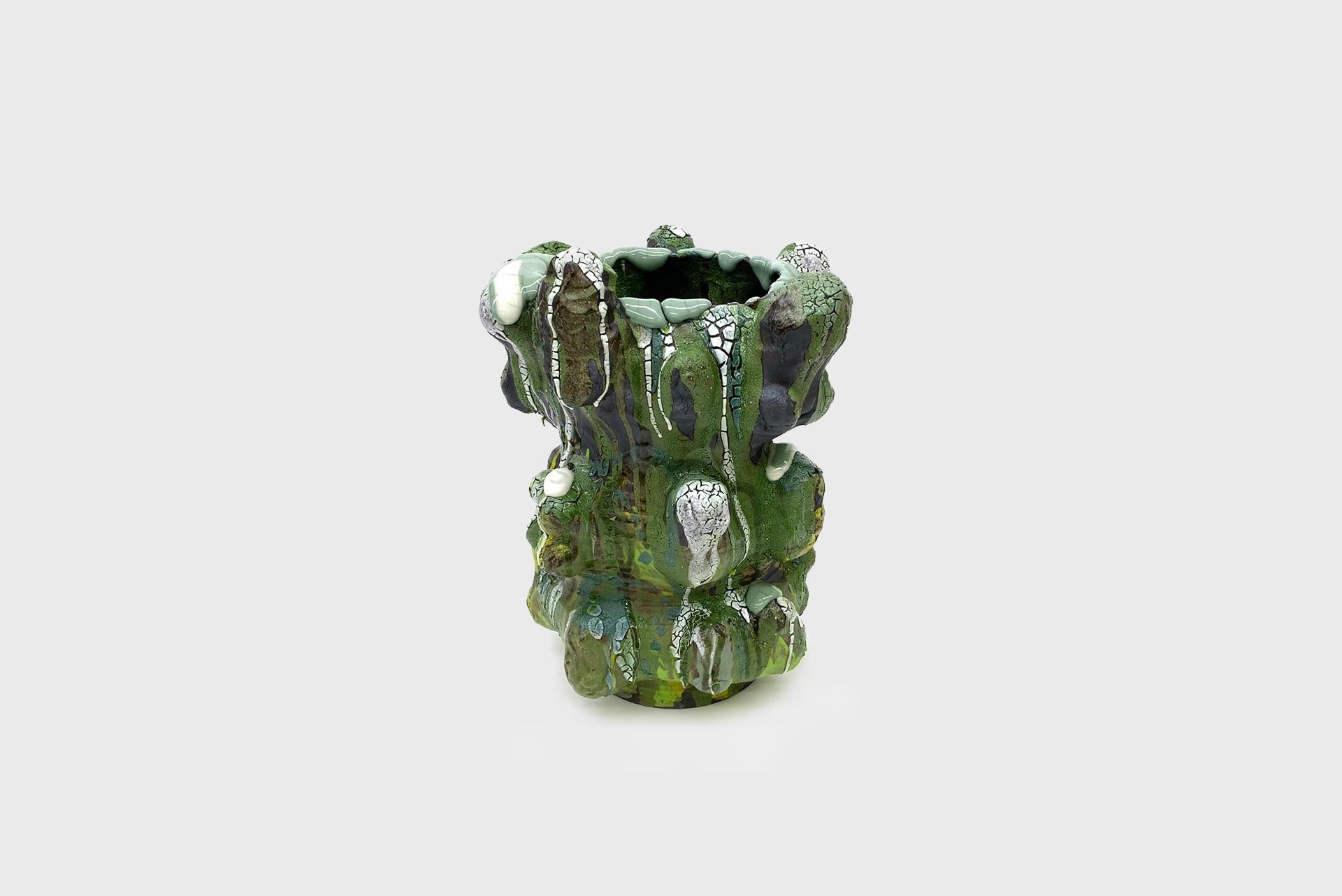 Vince Palacios Ceramic Vase Green with Green Lip Contemporary American Clay Art In New Condition In Barcelona, ES