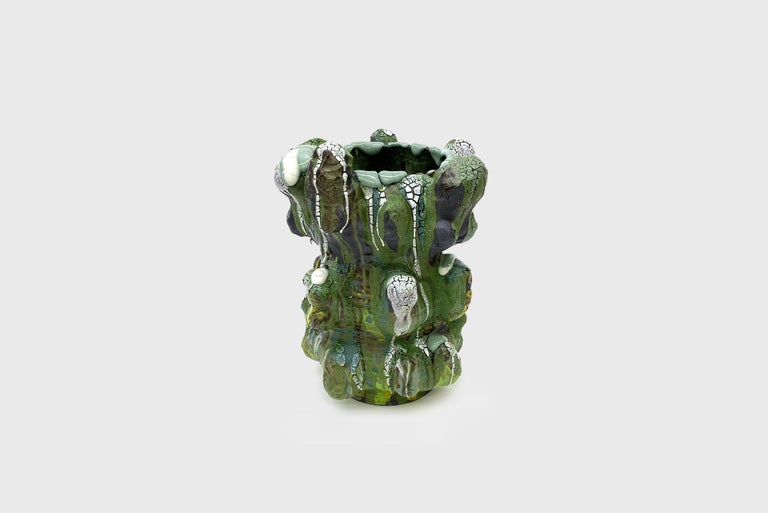 Vince Palacios Ceramic Vase Green with Green Lip Contemporary American Clay Art In New Condition For Sale In Barcelona, ES