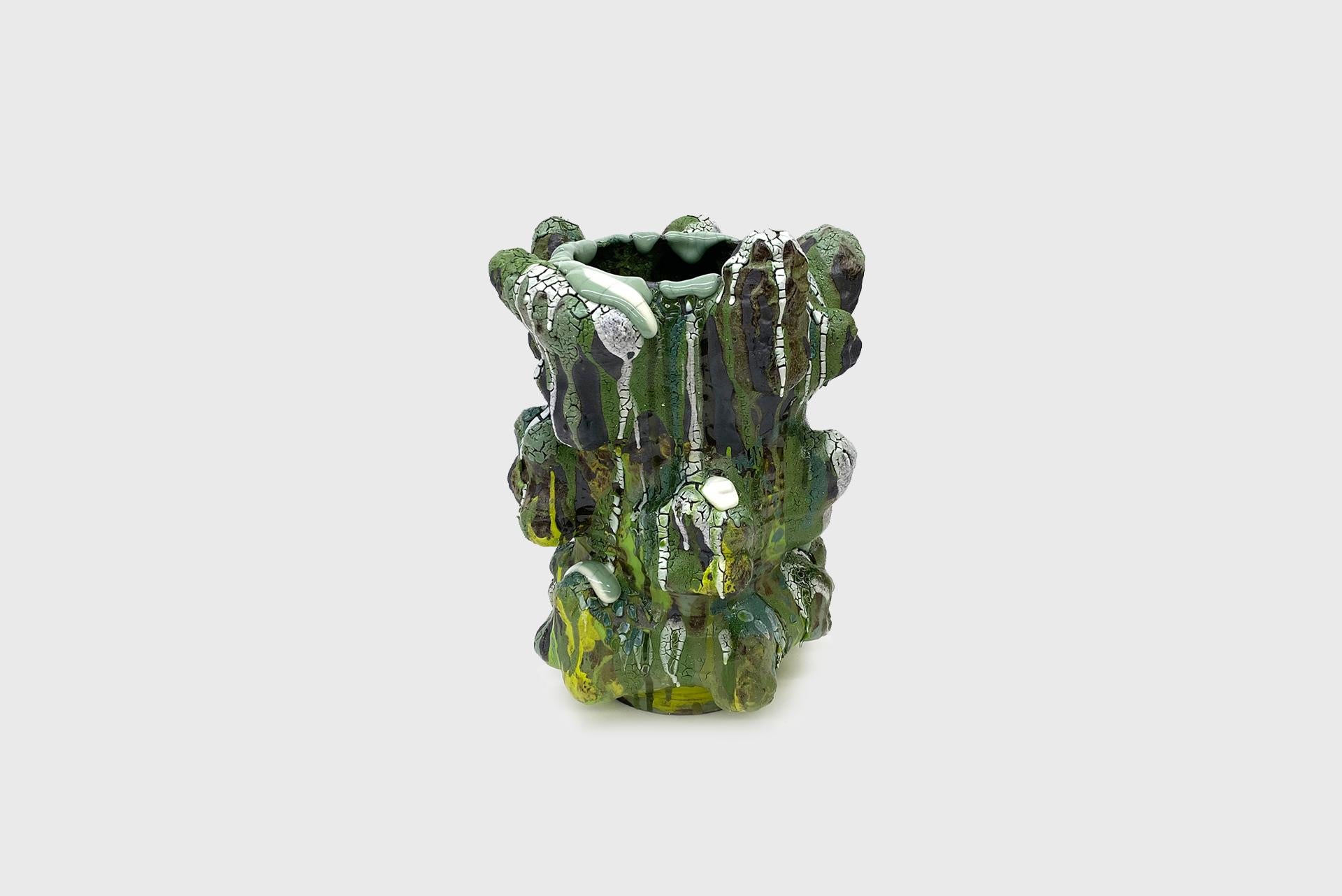 Vince Palacios Ceramic Vase Green with Green Lip Contemporary American Clay Art 1