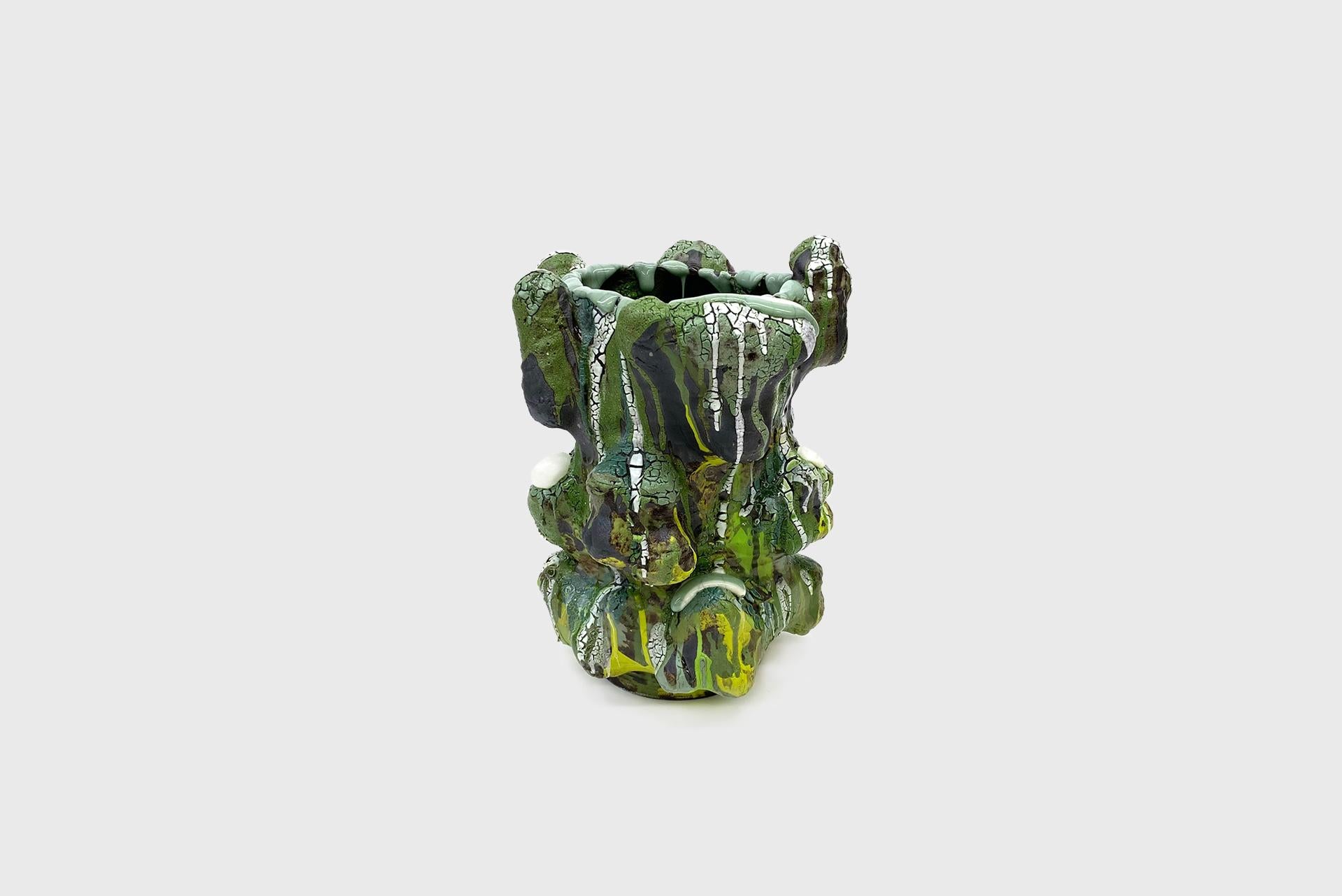 Vince Palacios Ceramic Vase Green with Green Lip Contemporary American Clay Art 2