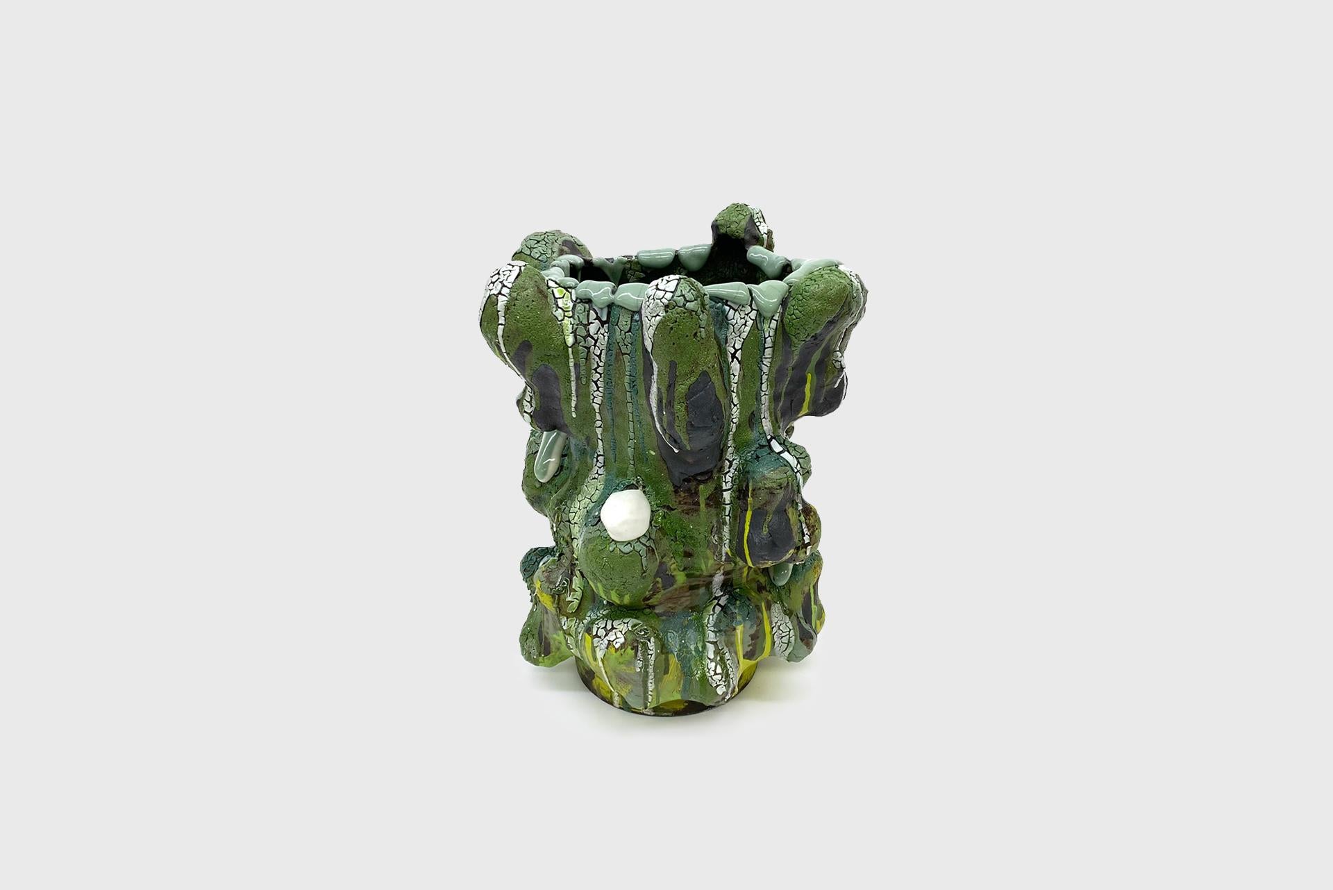 Vince Palacios Ceramic Vase Green with Green Lip Contemporary American Clay Art 3