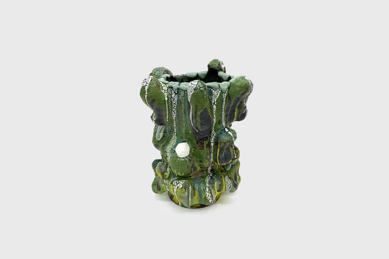 Vince Palacios Ceramic Vase Green with Green Lip Contemporary American Clay Art For Sale 3