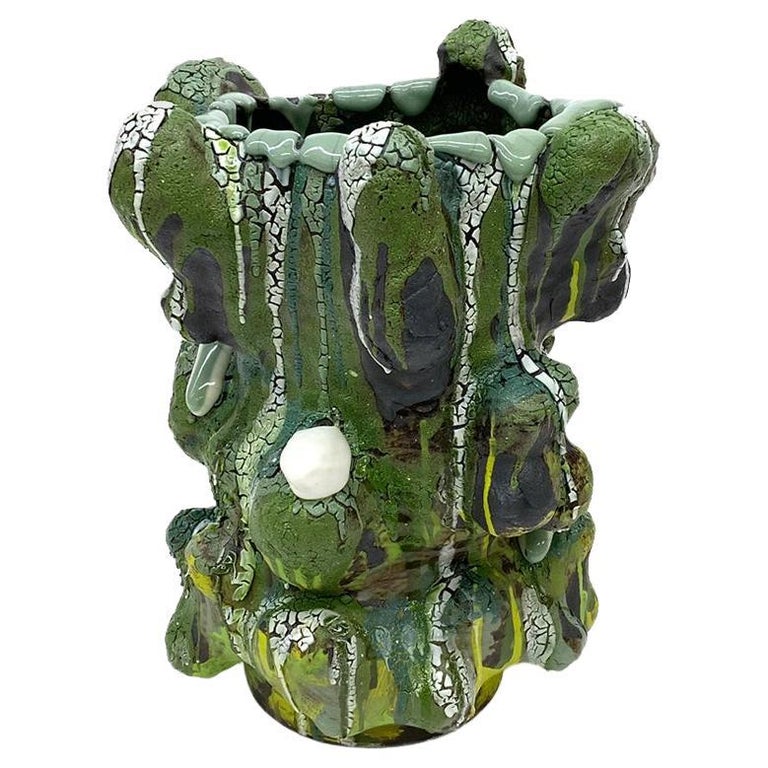 Vince Palacios Ceramic Vase Green with Green Lip Contemporary American Clay Art For Sale