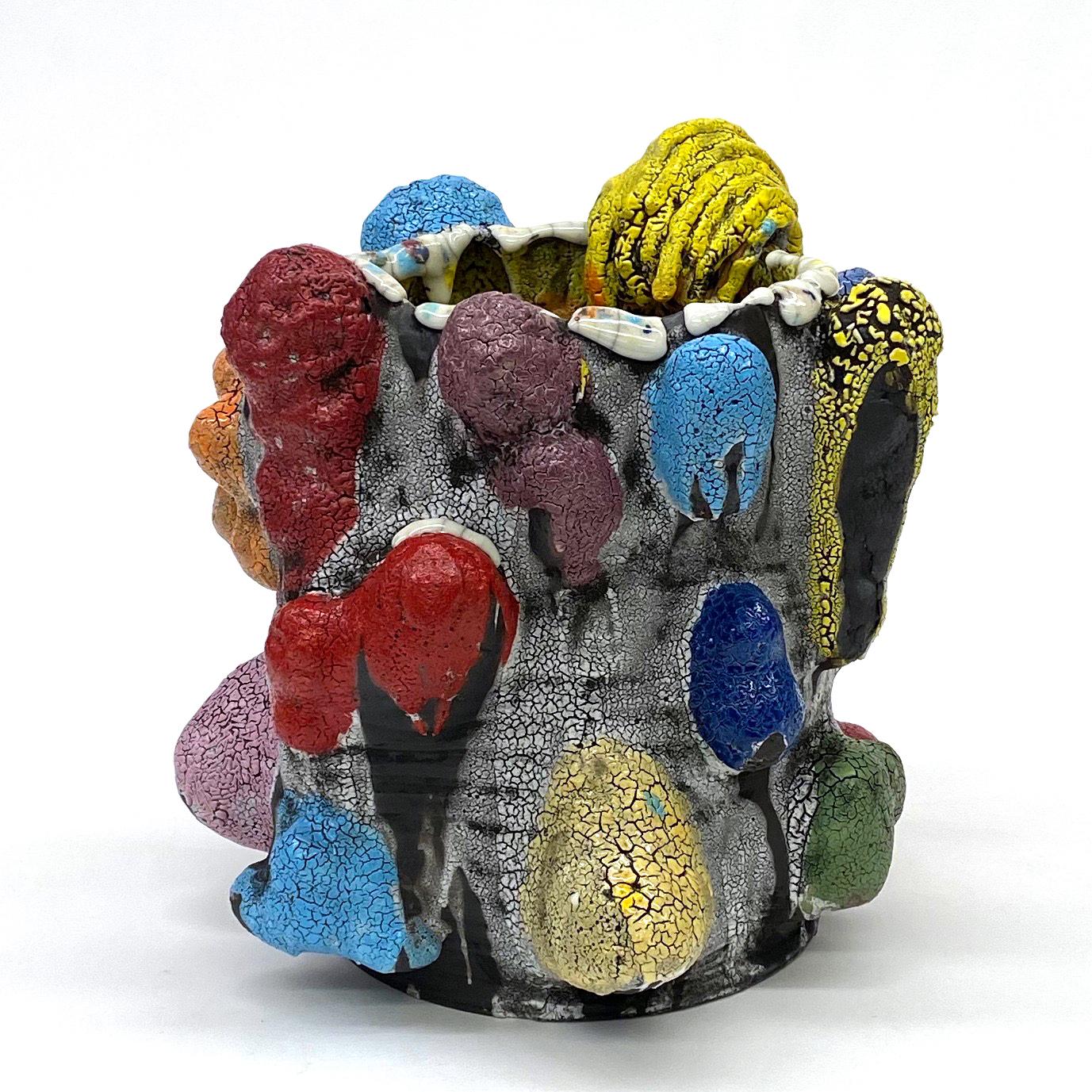 	Vince Palacios (b.1961, Flint, Michigan) has been working in the fields of ceramics since 1992 and currently serves as Professor of the Ceramics Department at El Camino College in Torrance, California. Literally overflowing with bright colors and