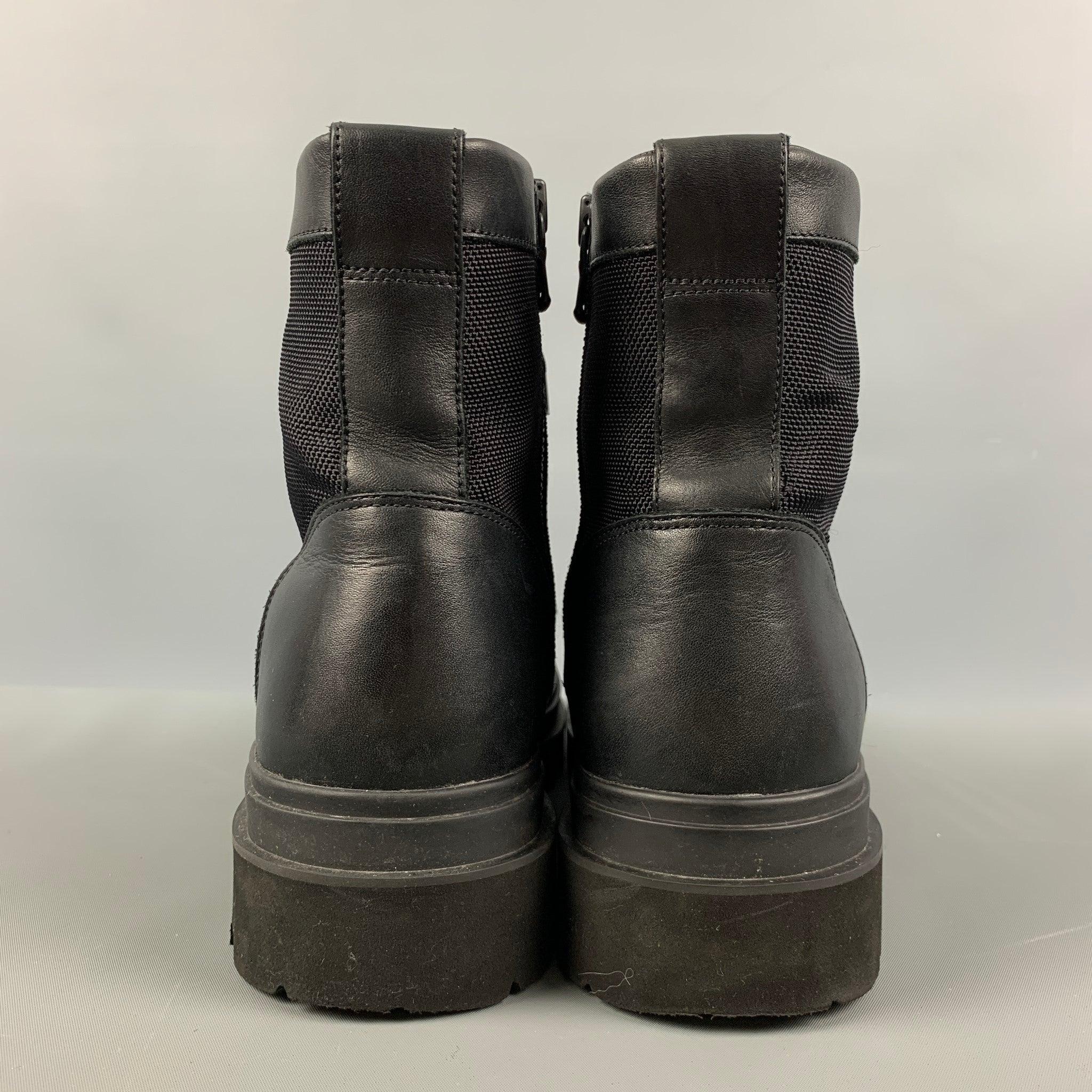 VINCE -Raider- Size 9 Black Mixed Fabrics Leather Zip Boots In Excellent Condition For Sale In San Francisco, CA