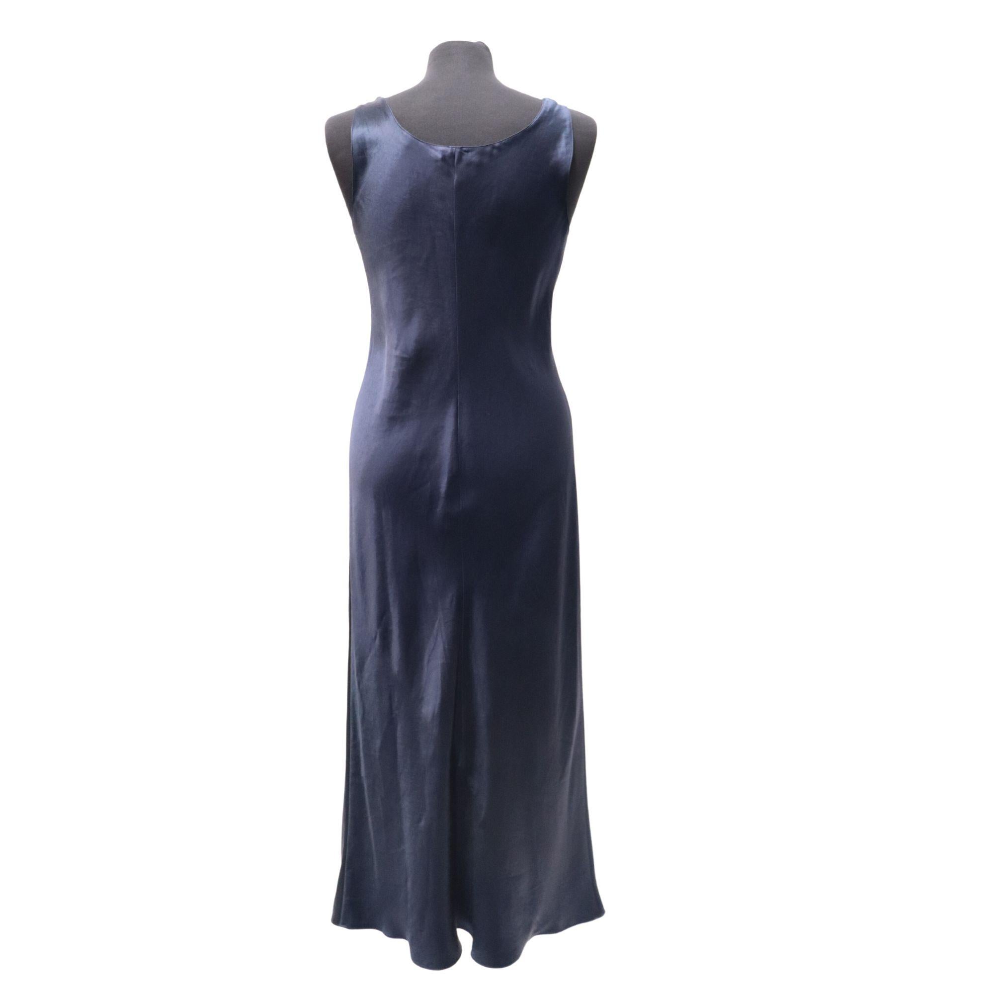 Vince S Navy Satin Maxi Slip Dress In Excellent Condition In Amman, JO