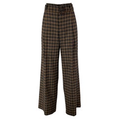 VINCE Taglia 10 Grigio Marrone Plaid in poliestere misto a pantaloni con cintura