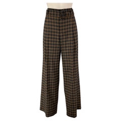 VINCE Size 10 Grey Brown Plaid Polyester Blend Belted Dress Pants