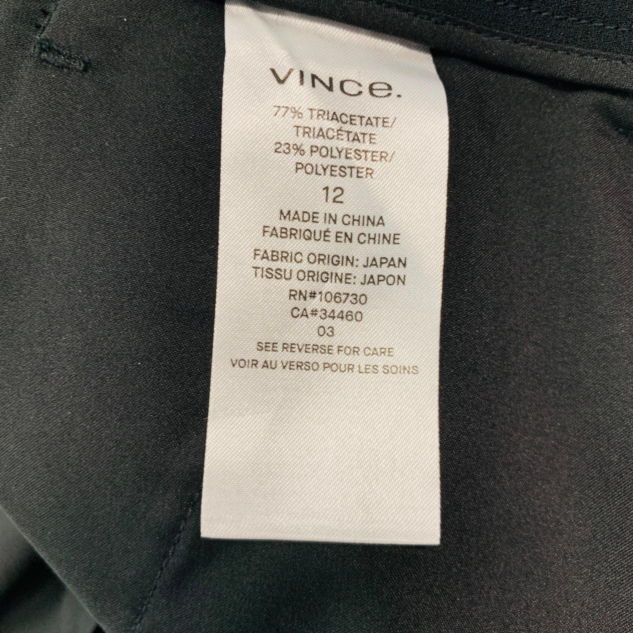 VINCE Size 12 Black Triacetate Blend Zip Fly Dress Pants For Sale 1
