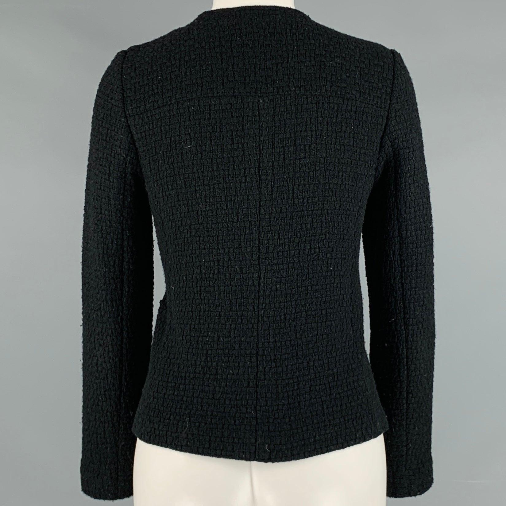 Women's VINCE Size 6 Black Wool Blend Faux Leather Zip Up Jacket For Sale