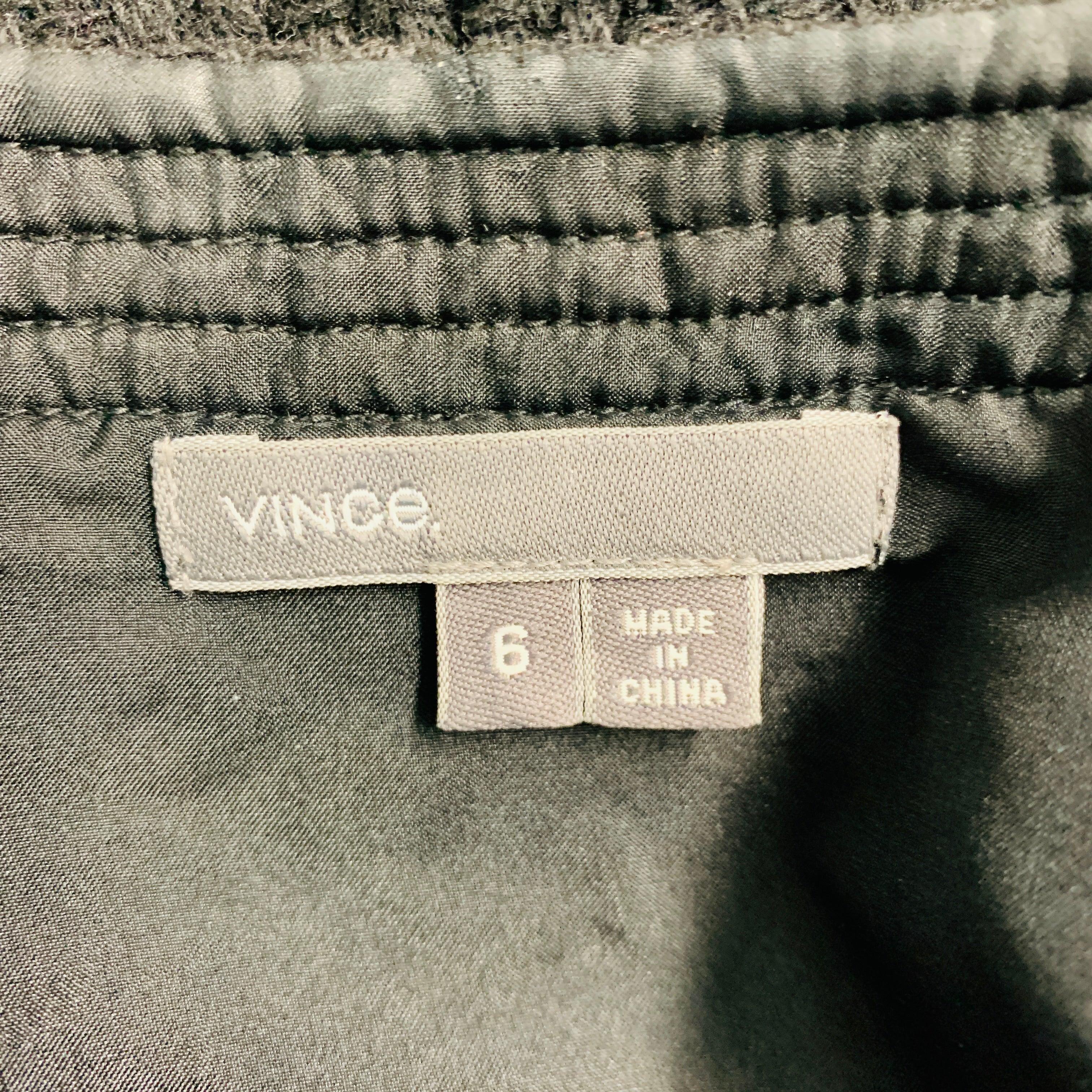 VINCE Size 6 Black Wool Blend Faux Leather Zip Up Jacket For Sale 2